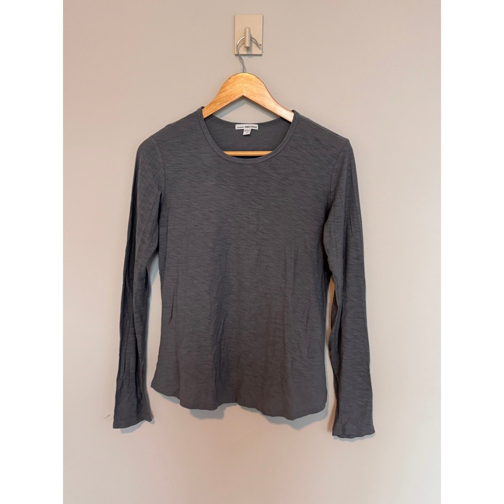 JAMES PERSE | Long Sleeve Tee Women 2 Medium Gray Slub Cotton WSVH3180CU Basic
